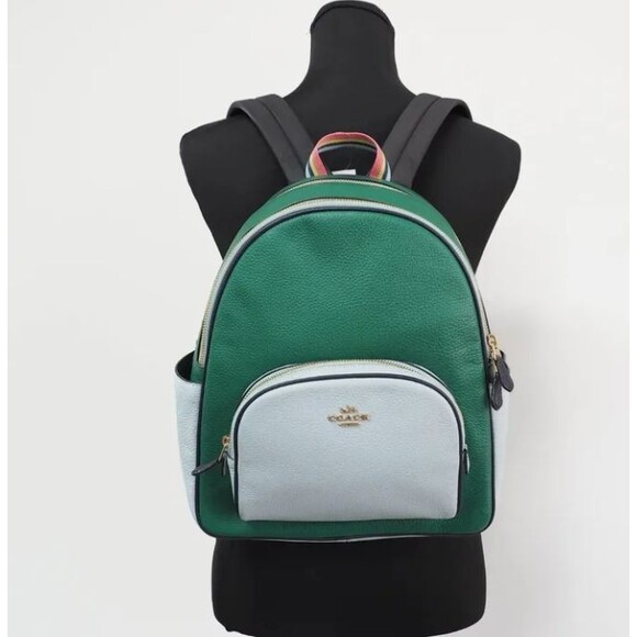 Coach (C2797) Court Light Teal Multi Colorblock Medium Pebbled Leather Backpack - Picture 1 of 12